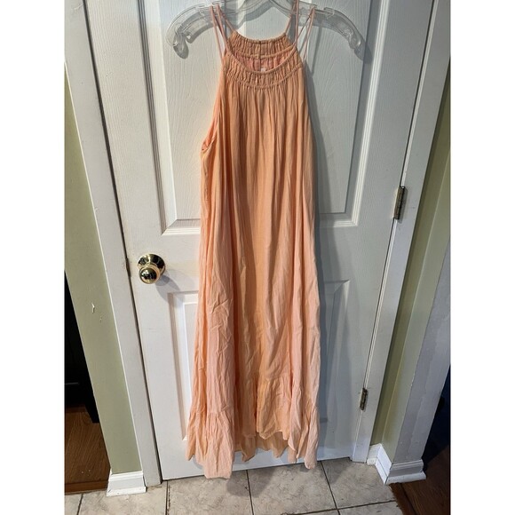 LOFT Maxi Dress Womens Small Tiered Ruffle Lined Flowy Peach Cottage Peasant - Picture 7 of 7